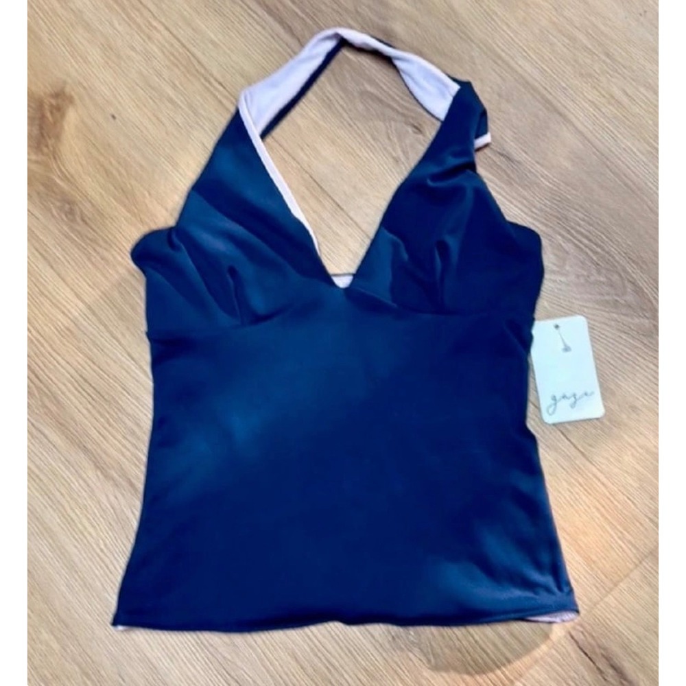 Gaze Womens Navy Blue Halter Neck V-Neck Sleeveless Tank Top NWT